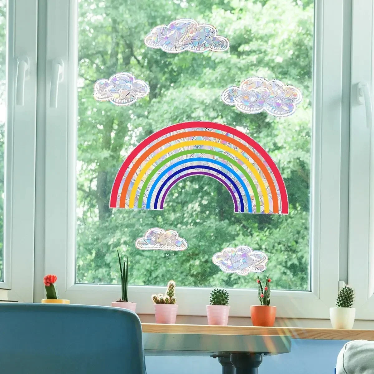 Rainbow Clouds & Sunlight Refraction Window Stickers – Dazzling Glass Display for Home Decoration