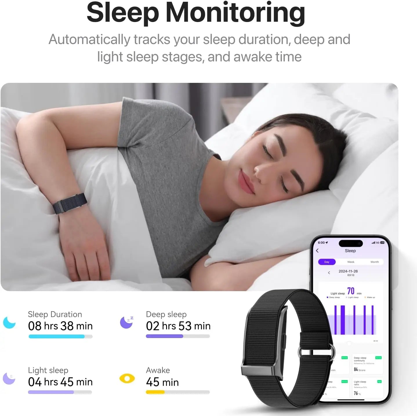 Smart Health Wristband, Wearable Activity & Fitness Tracker, 120+ Sports Modes,All-Day Continuous Monitoring,Heart Rate Tracking