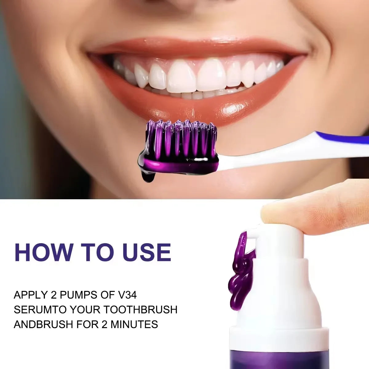 V34 Purple Teeth Whitening Toothpaste – Plaque Removal, Stain Cleaning, and Fresh Breath for a Brighter Smile