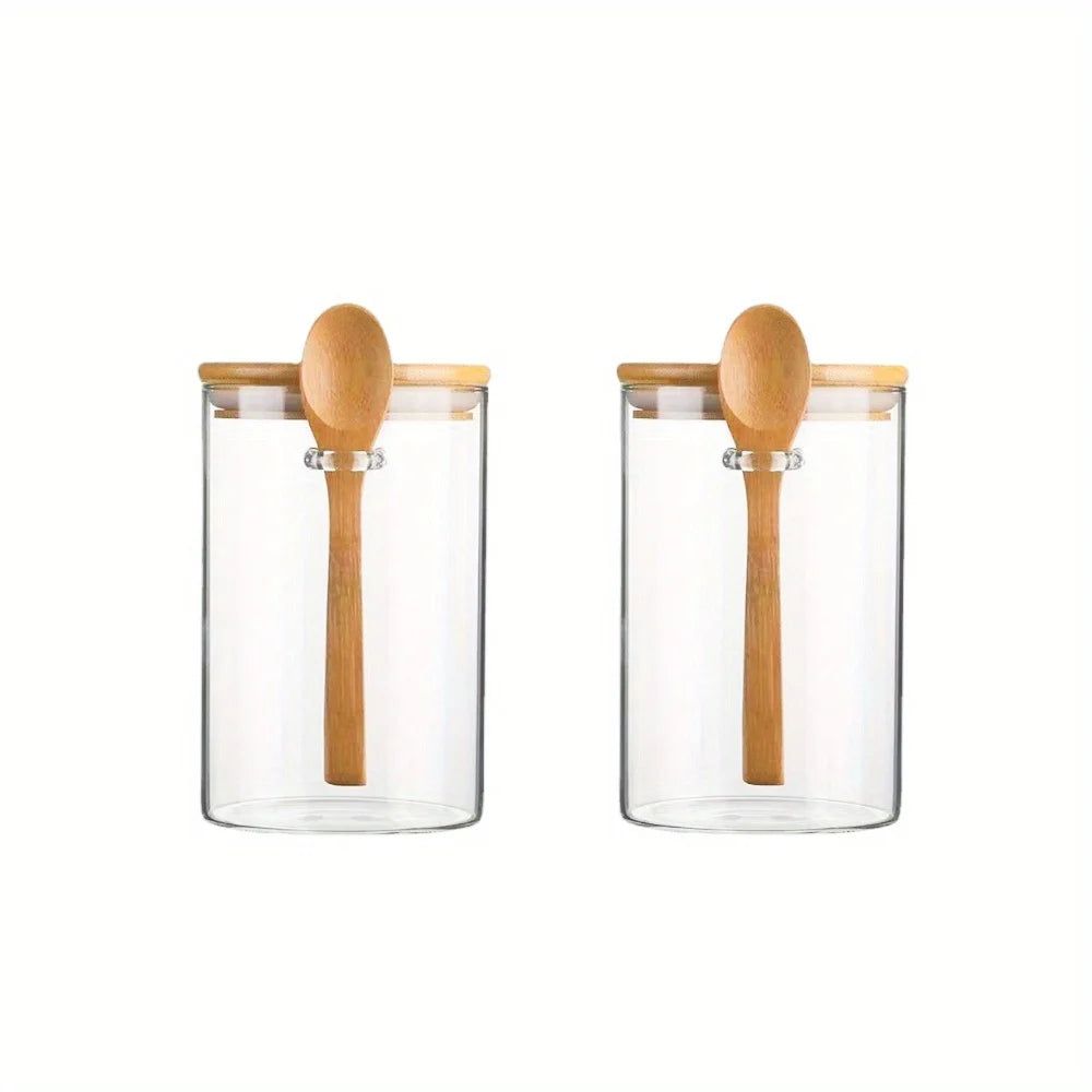 18oz Airtight Glass Jars with Lids & Spoons – Clear Storage for Spices, Candy, Tea & More