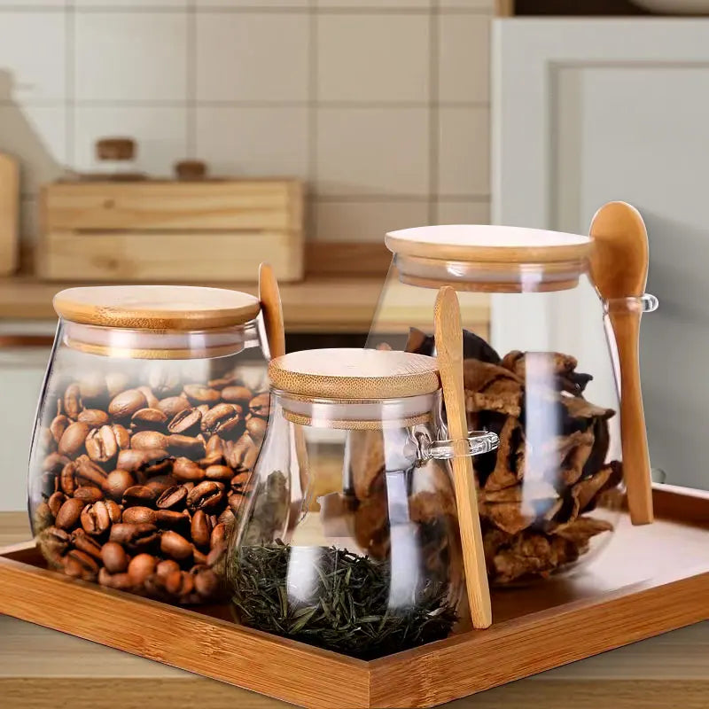 34oz Sealed Glass Jar with Spoon & Lid – Clear Storage for Spices, Sugar, Tea & More