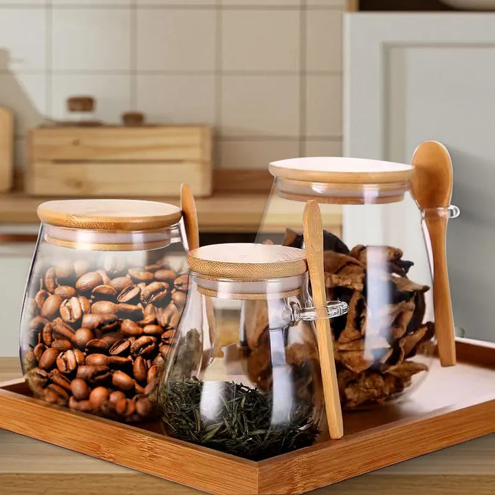 34oz Sealed Glass Jar with Spoon & Lid – Clear Storage for Spices, Sugar, Tea & More