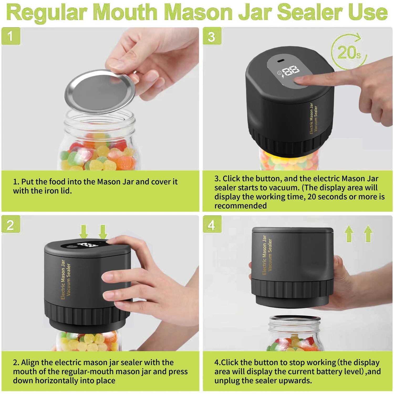 Electric Mason Jar Vacuum Sealer Kit – Cordless, Powerful & Perfect for Food Storage