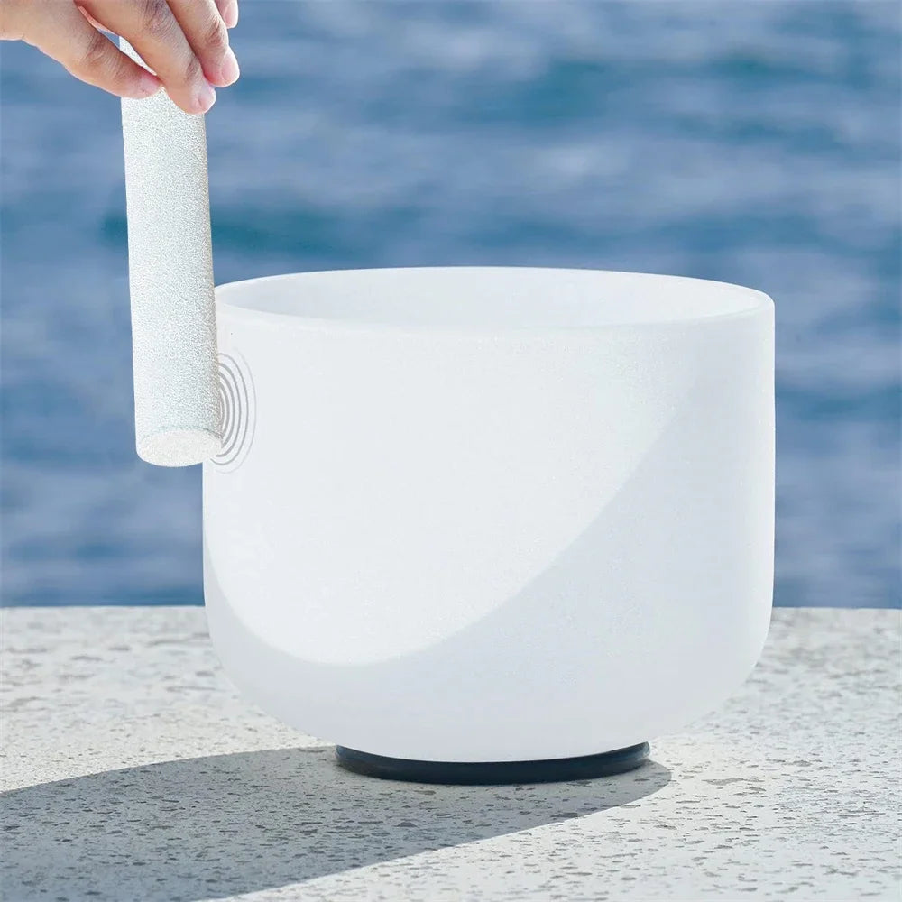 8 Inch Pure White Crystal Singing Bowl Including Sheepskin Mallet Rubber Ring For Sound Healing Meditation Bells Cowbell Garden