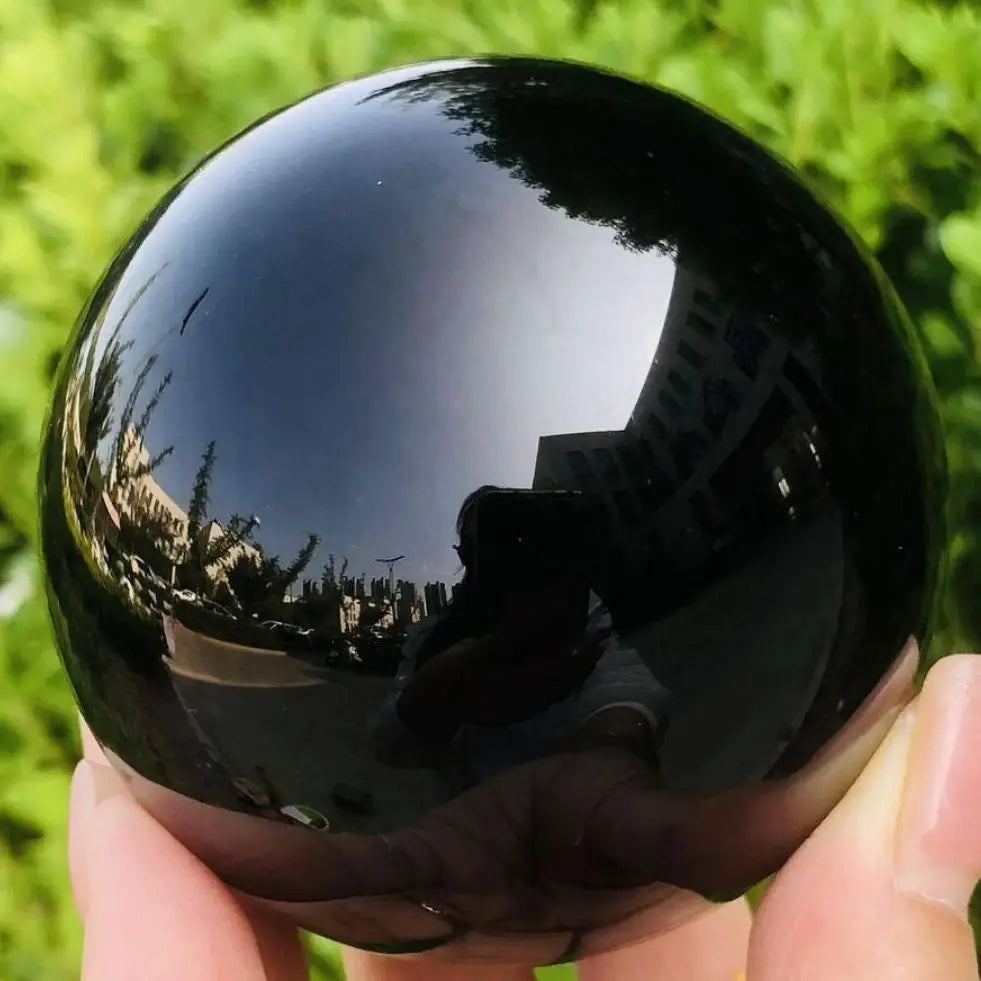 Natural Black Obsidian Sphere – Healing Crystal for Reiki, Feng Shui, and Home Decor (Base Not Included)