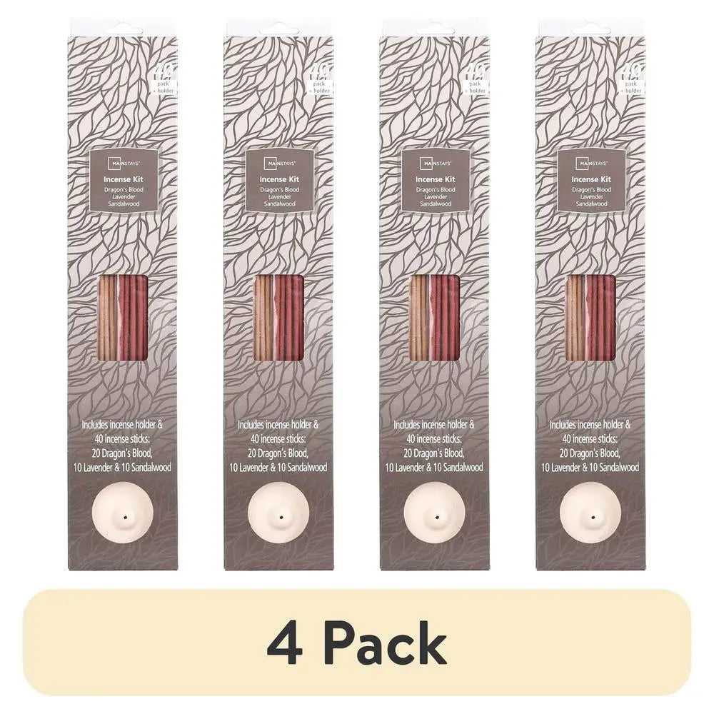 Incense Kit 4 Pack Dragon's Blood Lavender Sandalwood 40 Sticks Holder Aromatherapy Spiritual Relaxation Meditation Scents