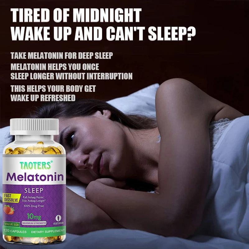 Melatonin 10 mg Supplement, Natural Sleep Aid, Deeper Sleep, Improves Memory, Helps Relieve Stress and Anxiety, 120 Capsules