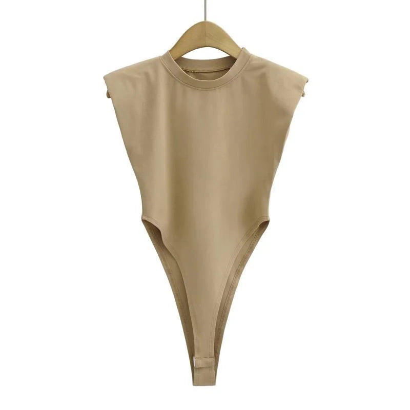 Women's Summer Bodycon Bodysuit – Padded Shoulder, Sleeveless One-Piece for a Sleek, Sexy Look