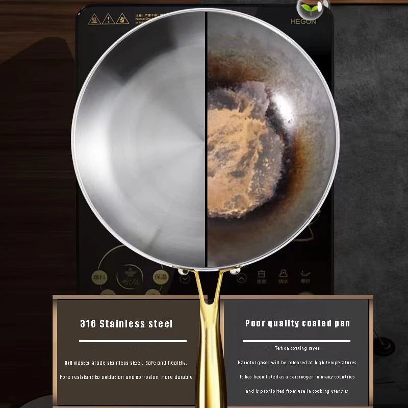 316 Stainless Steel Frying Pan & Wok – Nonstick, Durable, and Compatible with All Cooktops