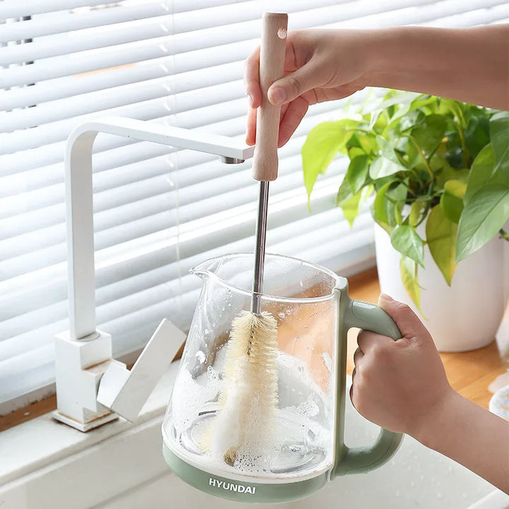 Wooden Bottle Cleaning Brush – Long Handle Glass Scrubber for Drink Bottles and Kitchen Cleaning