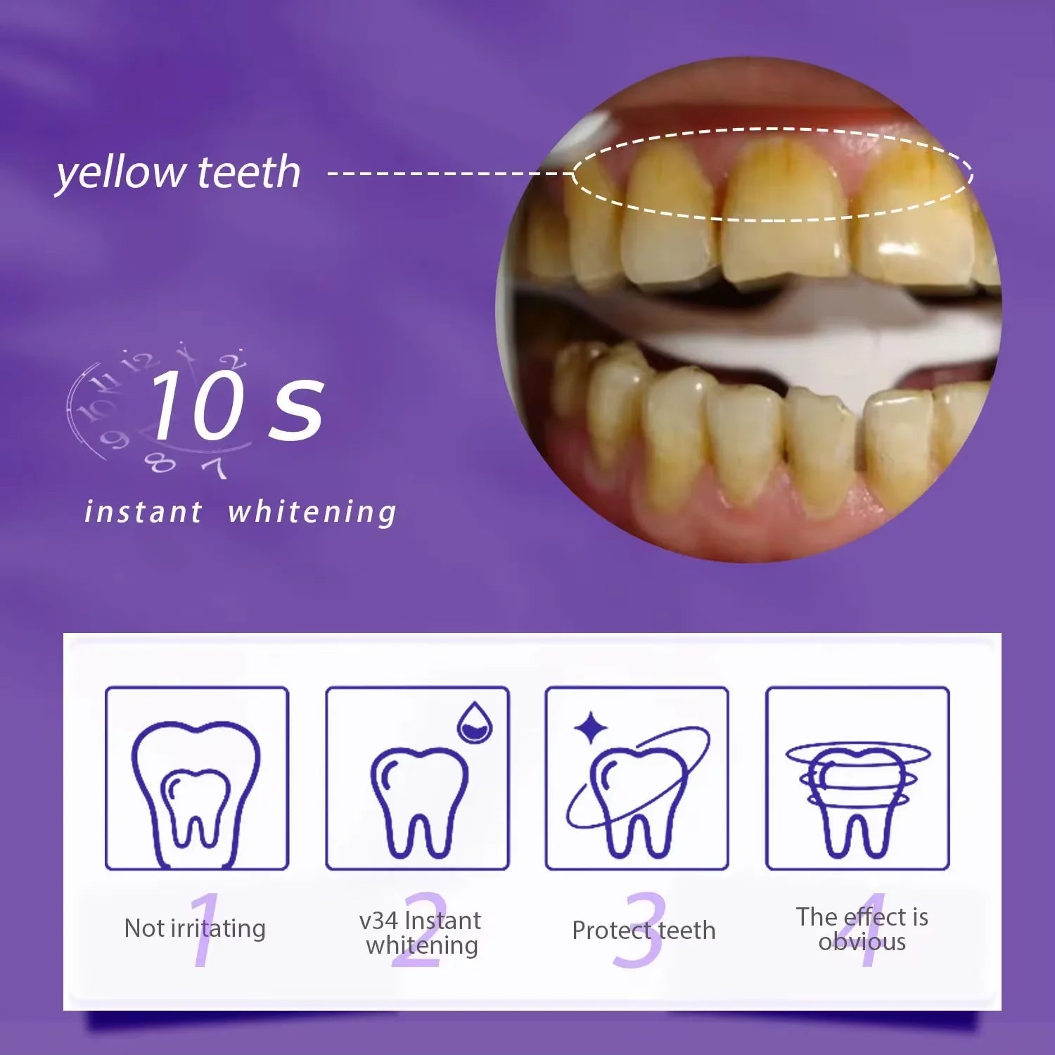 V34 Purple Teeth Whitening Toothpaste – Plaque Removal, Stain Cleaning, and Fresh Breath for a Brighter Smile