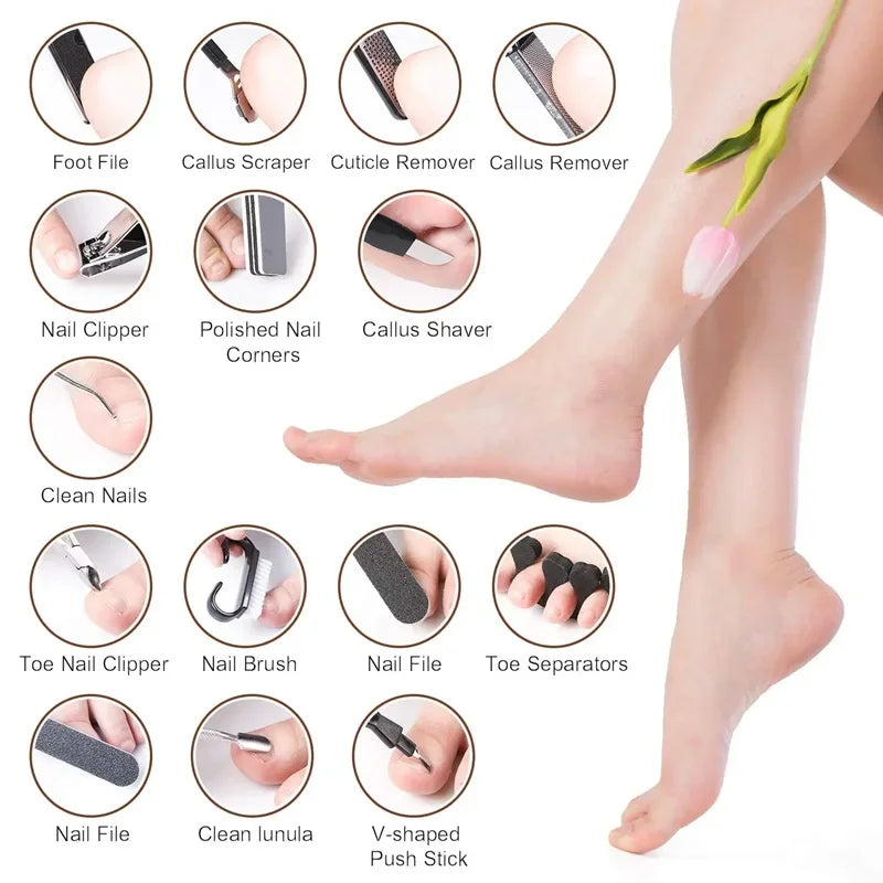 27PCS Foot Care Pedicure & Manicure Kit – Stainless Steel Tools for Exfoliating, Callus Removal & Nail Care