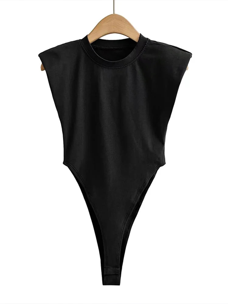Women's Summer Bodycon Bodysuit – Padded Shoulder, Sleeveless One-Piece for a Sleek, Sexy Look