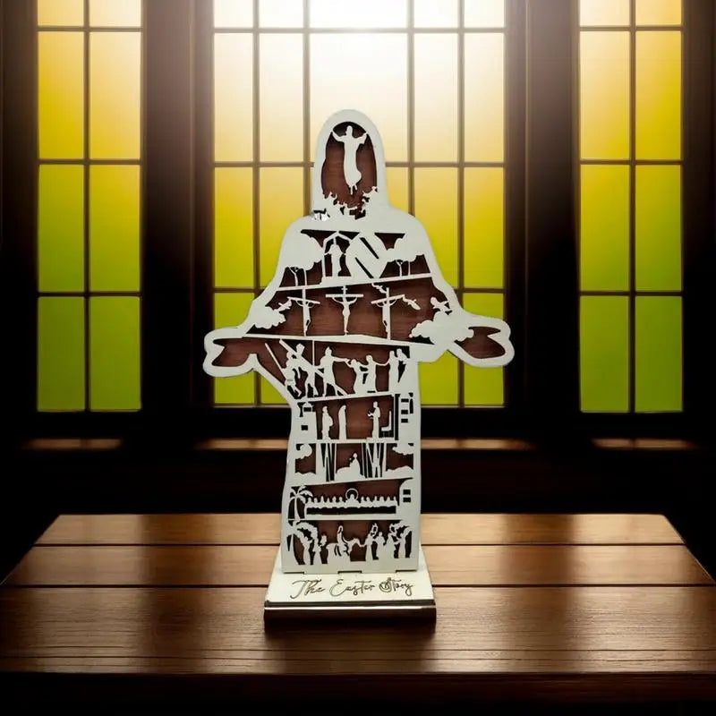 Wood Jesus Statue Easter Jesus Decorations Hollow Carved Jesus Birth Figurine With Open Arm For Christian Spiritual Friends