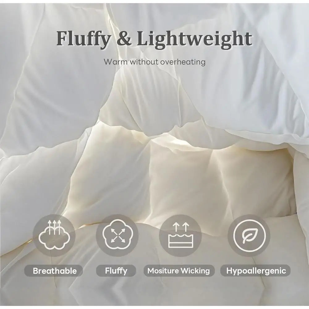Fluffy Lightweight Down Fiber Comforter All Season Medium Warmth Duvet Insert Hotel Quality Soft Breathable Cozy Sleep Aid
