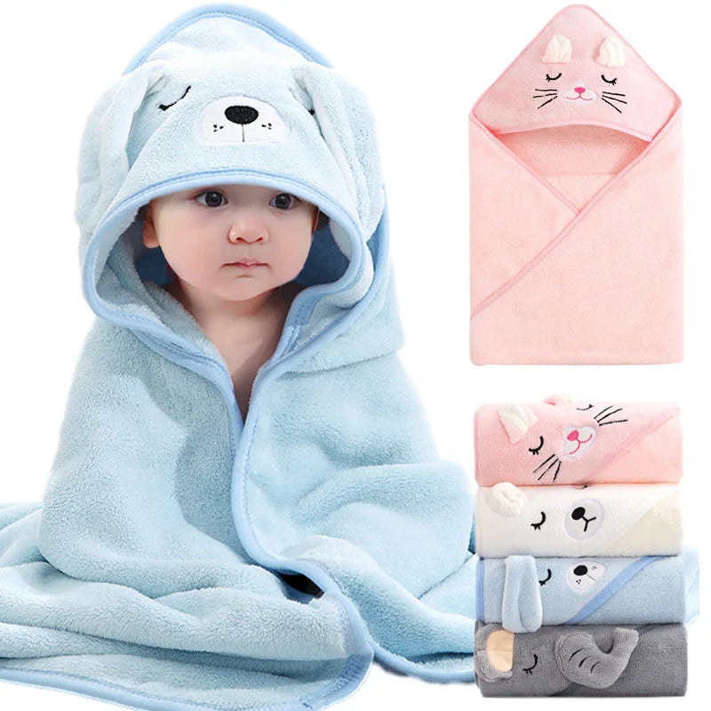 Cartoon Animal Baby Bath Towels – Soft Hooded Towel and Swaddle Wrap for Newborns and Toddlers