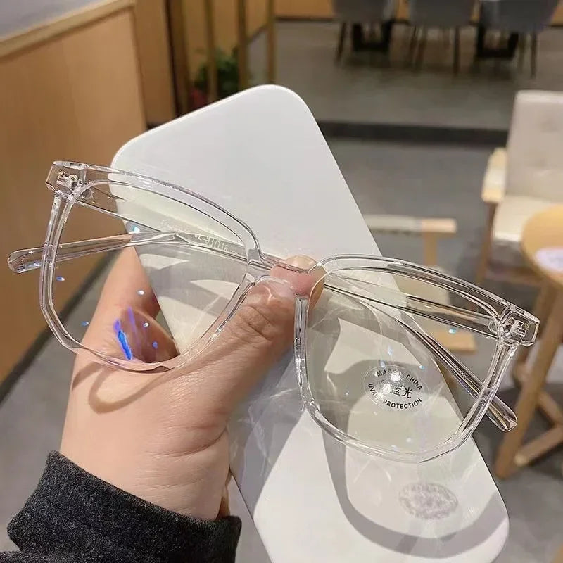Light Frame Anti-Blue Light Glasses – Transparent Black Square Eyewear for Women and Men
