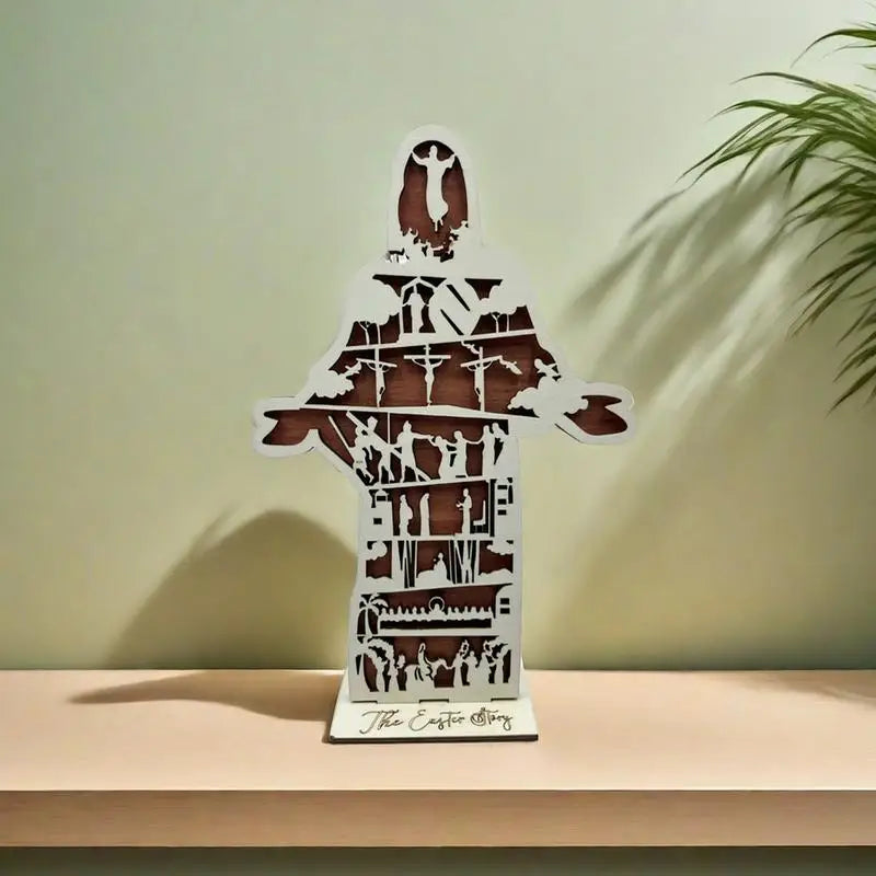 Wood Jesus Statue Easter Jesus Decorations Hollow Carved Jesus Birth Figurine With Open Arm For Christian Spiritual Friends