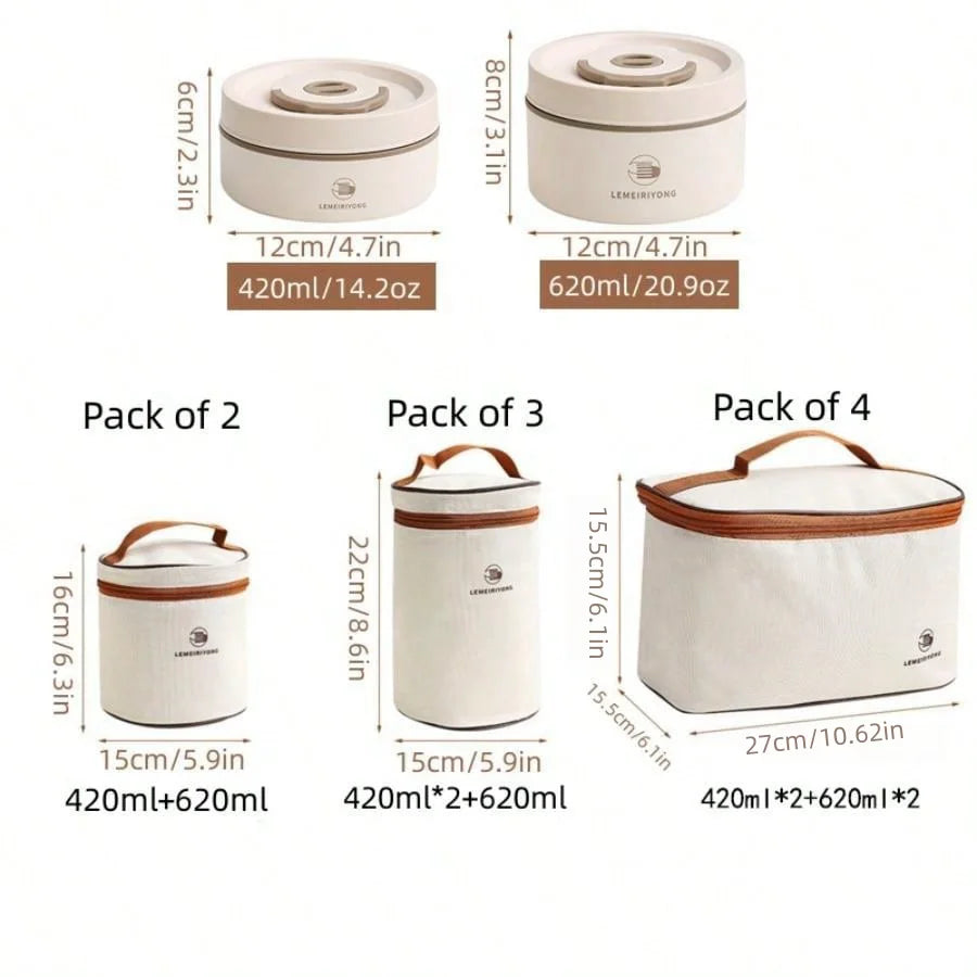 Portable Insulated Lunch Box Set – Stackable Stainless Steel Bento Containers for Fresh & Convenient Meals Anywhere