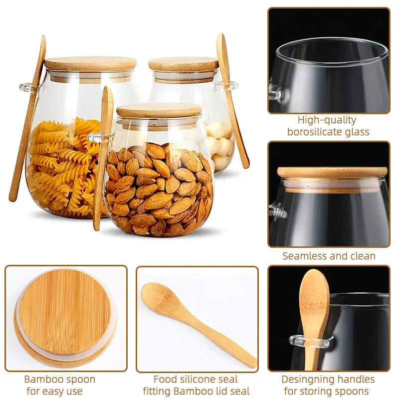 34oz Sealed Glass Jar with Spoon & Lid – Clear Storage for Spices, Sugar, Tea & More