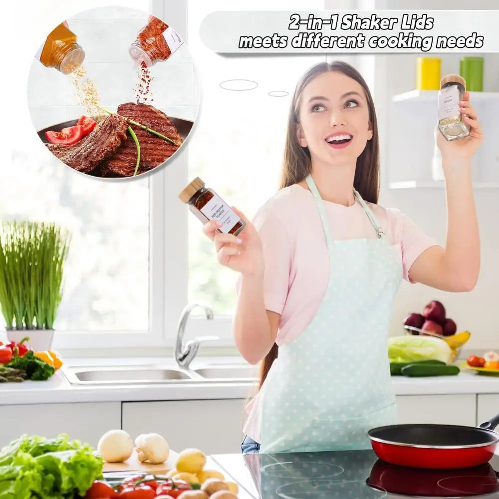 13Pcs Glass Spice Jars with Bamboo Lids – 4oz Seasoning Organizer Set for Spice Rack & Kitchen Storage