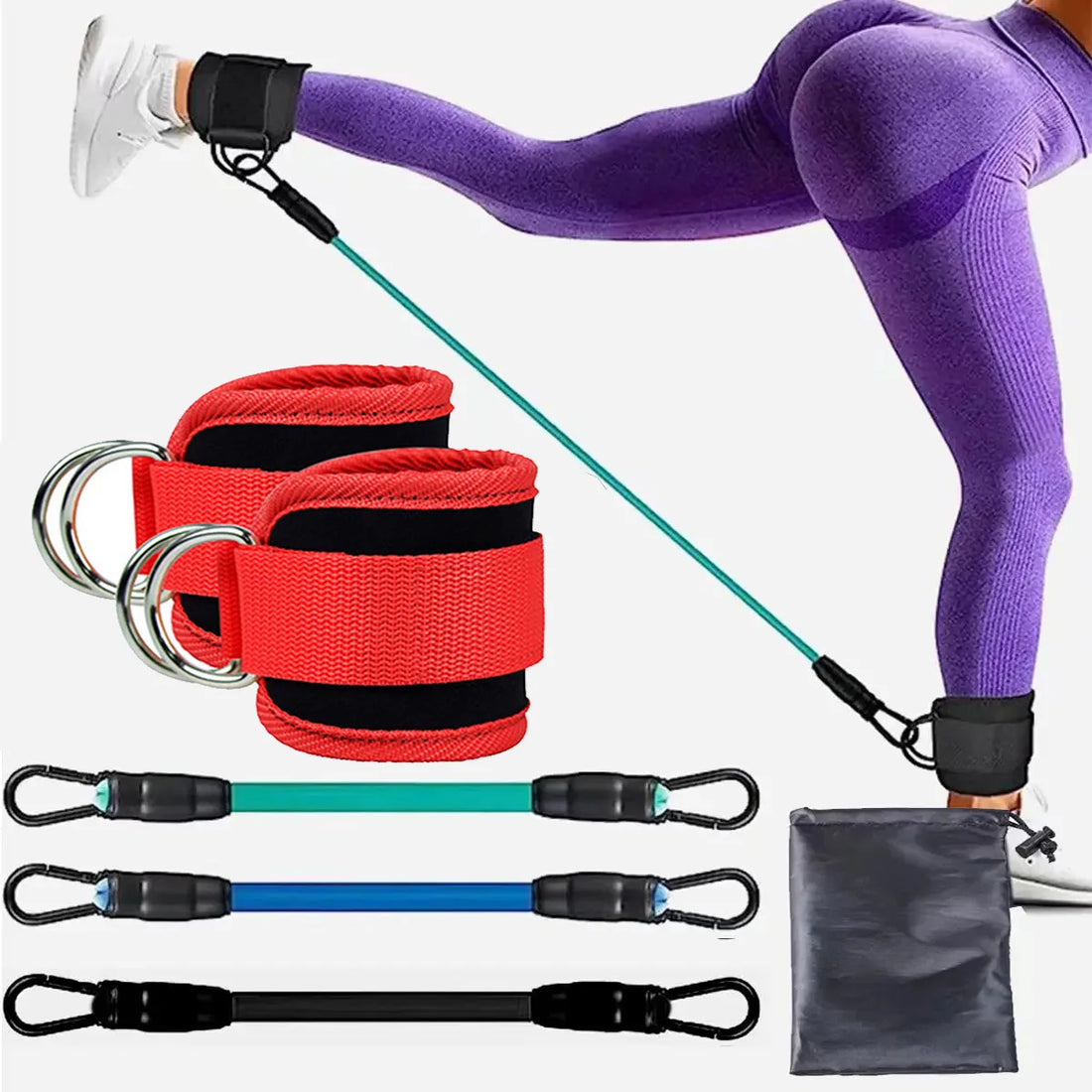 Ankle Strap Resistance Bands – Elastic Fitness Bands for Hip & Leg Strength, Home Training, Yoga, Pilates & Gym Workouts