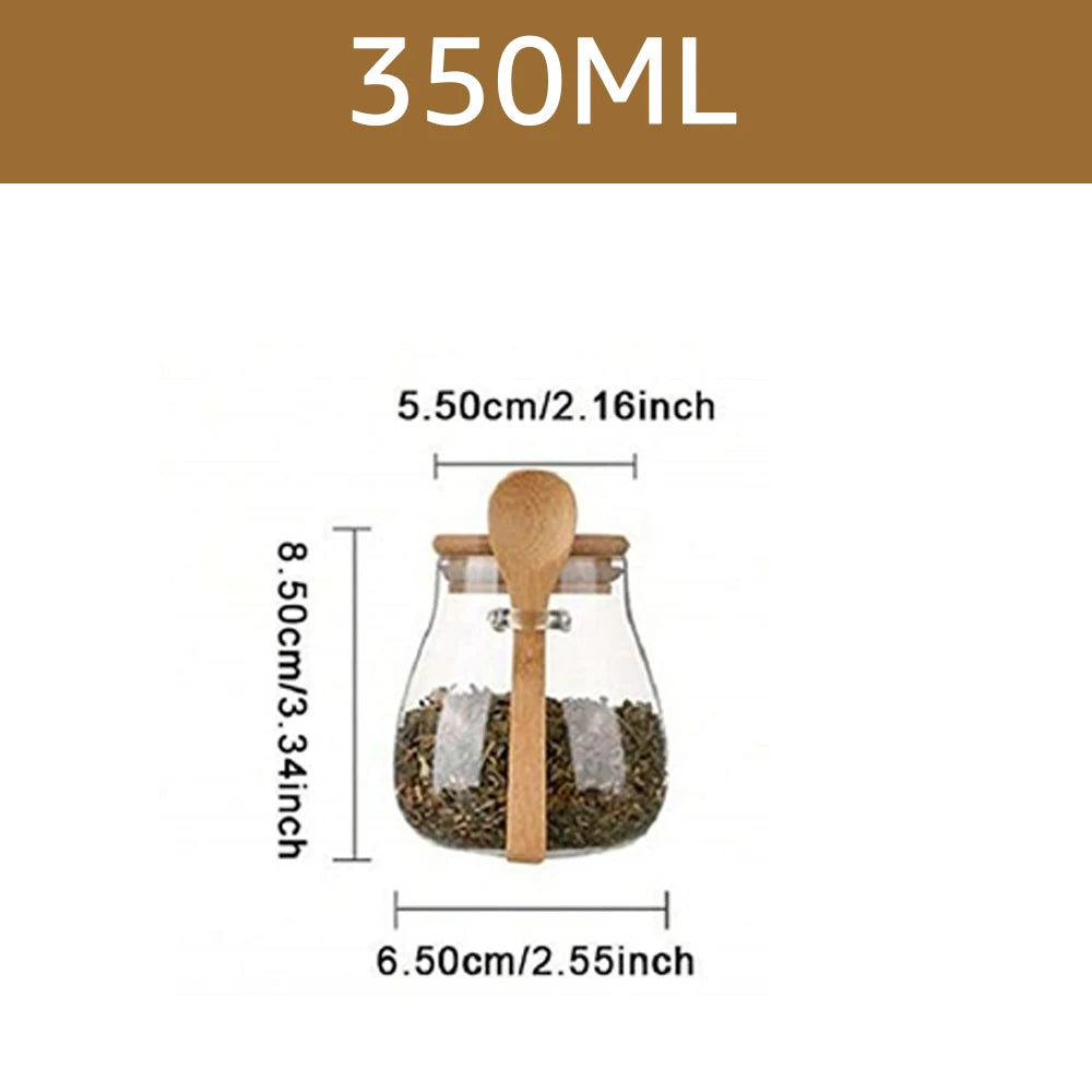 34oz Sealed Glass Jar with Spoon & Lid – Clear Storage for Spices, Sugar, Tea & More