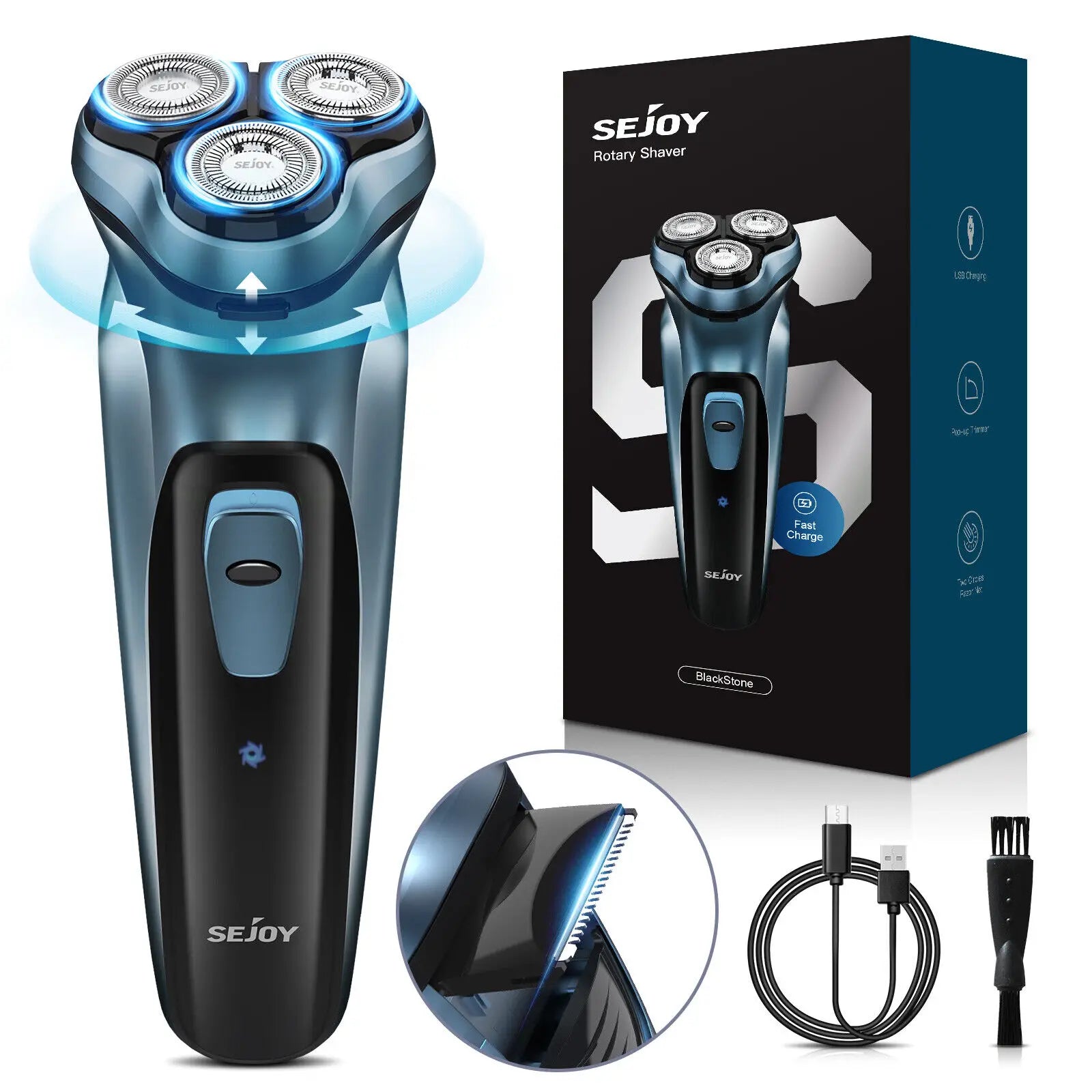 Sejoy Electric Razor for Men Foil Shaver with 3-Blade Edge Shaving Area, 7500 RPM High Speed Motor Digital Power Display Mens El