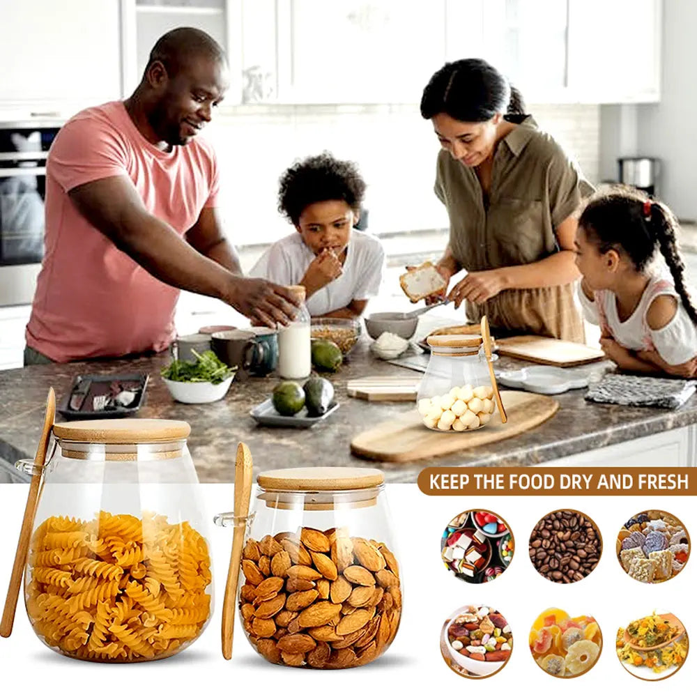 34oz Sealed Glass Jar with Spoon & Lid – Clear Storage for Spices, Sugar, Tea & More