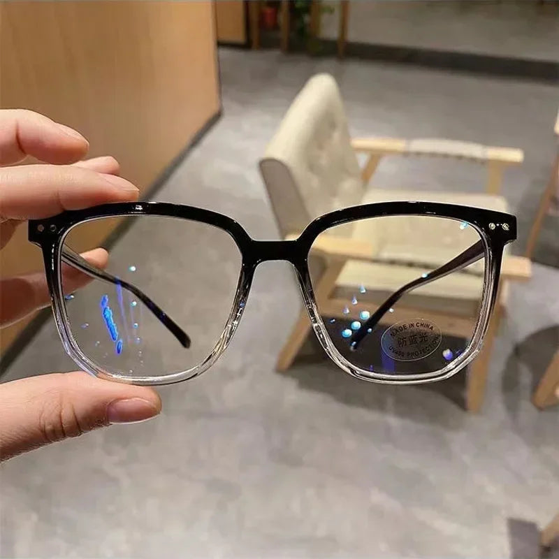 Light Frame Anti-Blue Light Glasses – Transparent Black Square Eyewear for Women and Men