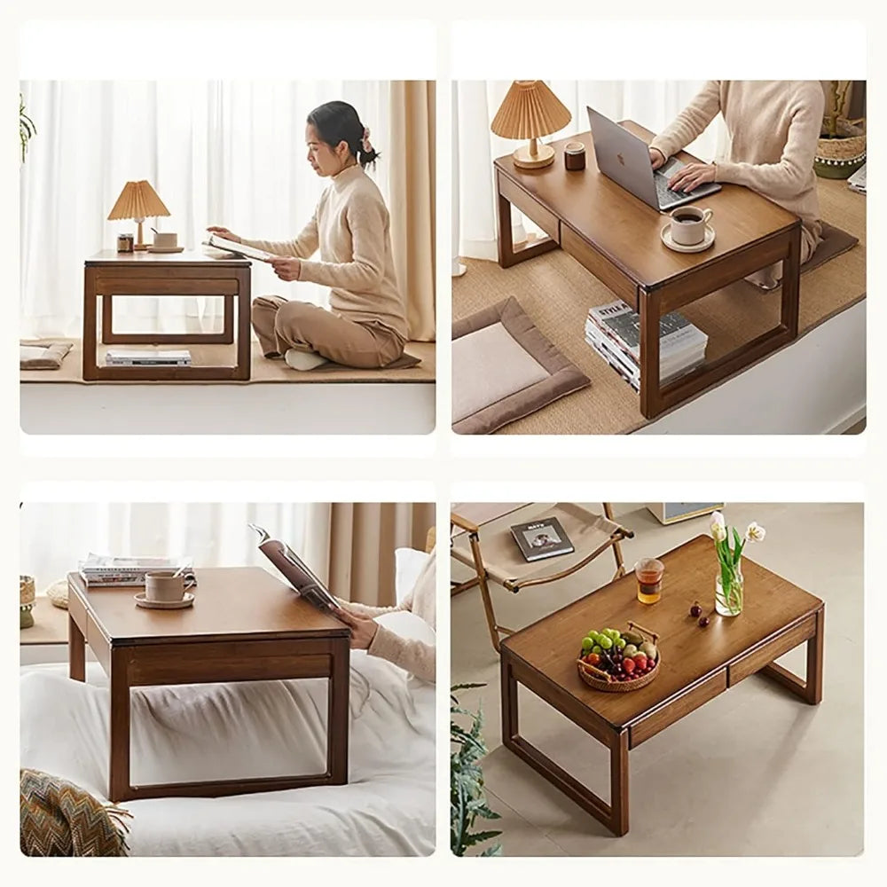 Japanese Floor Table, Low Altar Table for Meditation, Tatami Coffee Table, Small Tea Table for Floor Sitting, for Dining & Spiri