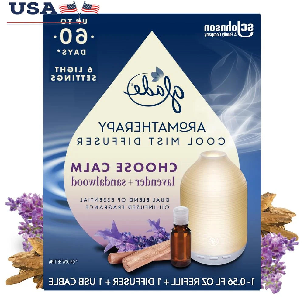 Aromatherapy Essential Oil Diffuser USB Mist Air Freshener Relaxing Lavender Sandalwood Refill Mood Light Control 60 Days