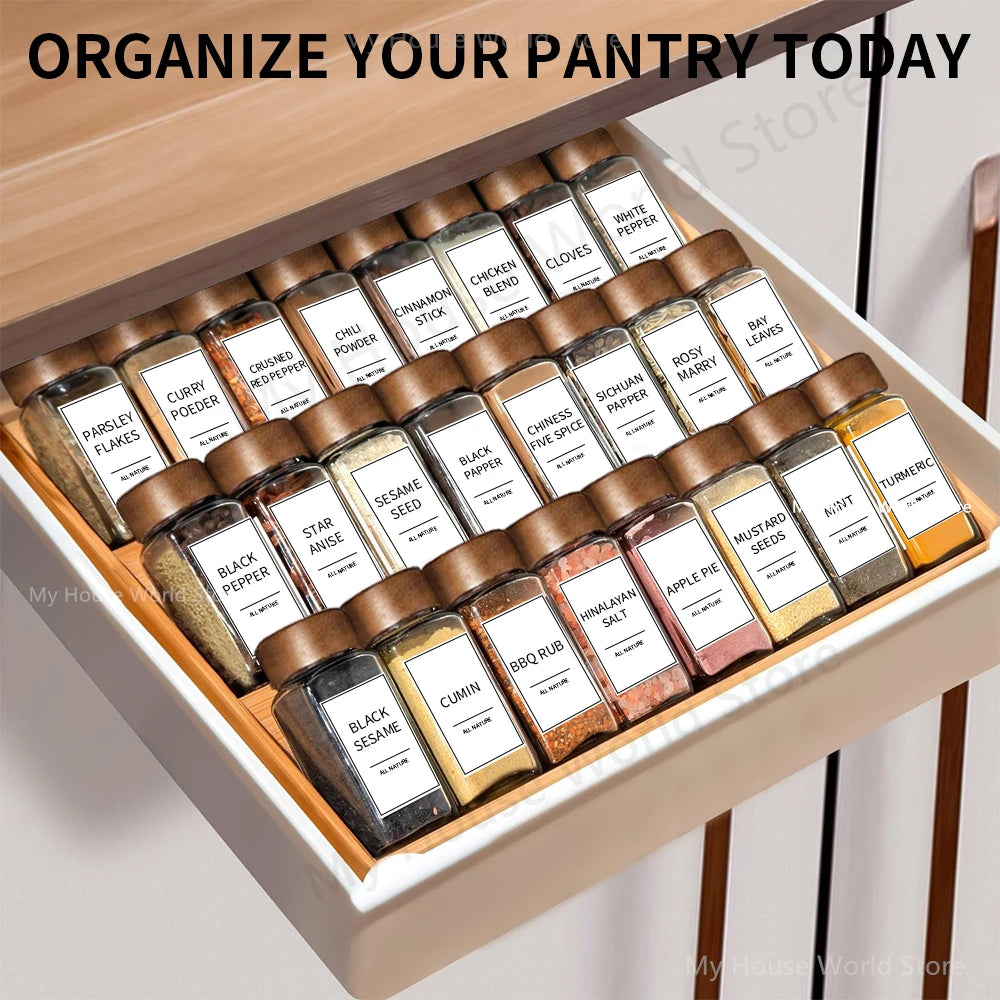 13Pcs Glass Spice Jars with Bamboo Lids – 4oz Seasoning Organizer Set for Spice Rack & Kitchen Storage
