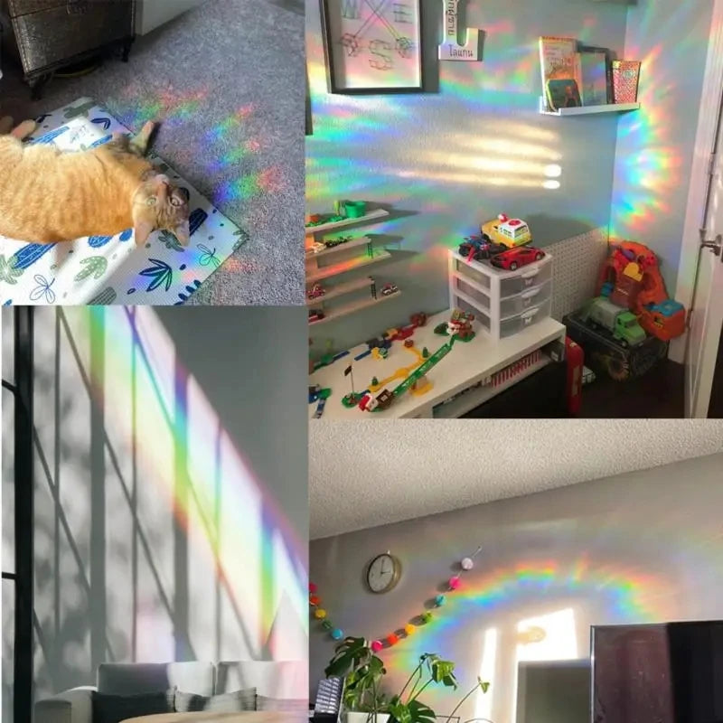 Rainbow Suncatcher Window Stickers – PVC Cat & Butterfly Prism Glass Decals for Kids' Bedroom Decoration