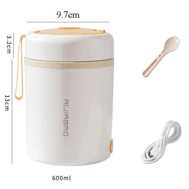 600ML USB Electric Heating Lunch Box – Portable Food Warmer with Stainless Steel Container for Picnic, Milk, and Drinks (5V, 12V, 24V)