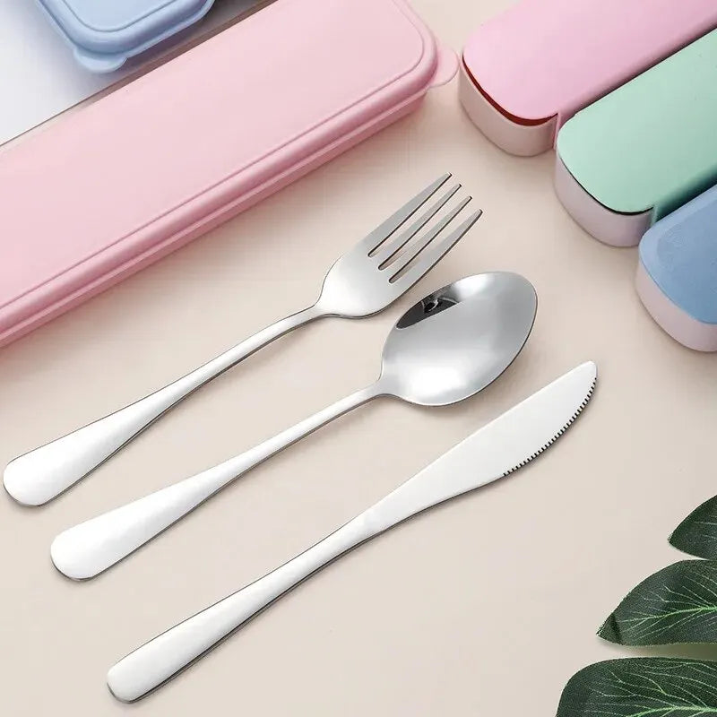 3-Piece 410 Stainless Steel Portable Cutlery Set – Mirror Polished Knife, Fork, and Spoon with Rounded Comfortable Edges