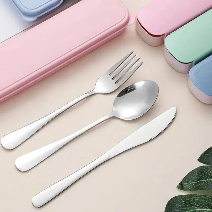 3-Piece 410 Stainless Steel Portable Cutlery Set – Mirror Polished Knife, Fork, and Spoon with Rounded Comfortable Edges