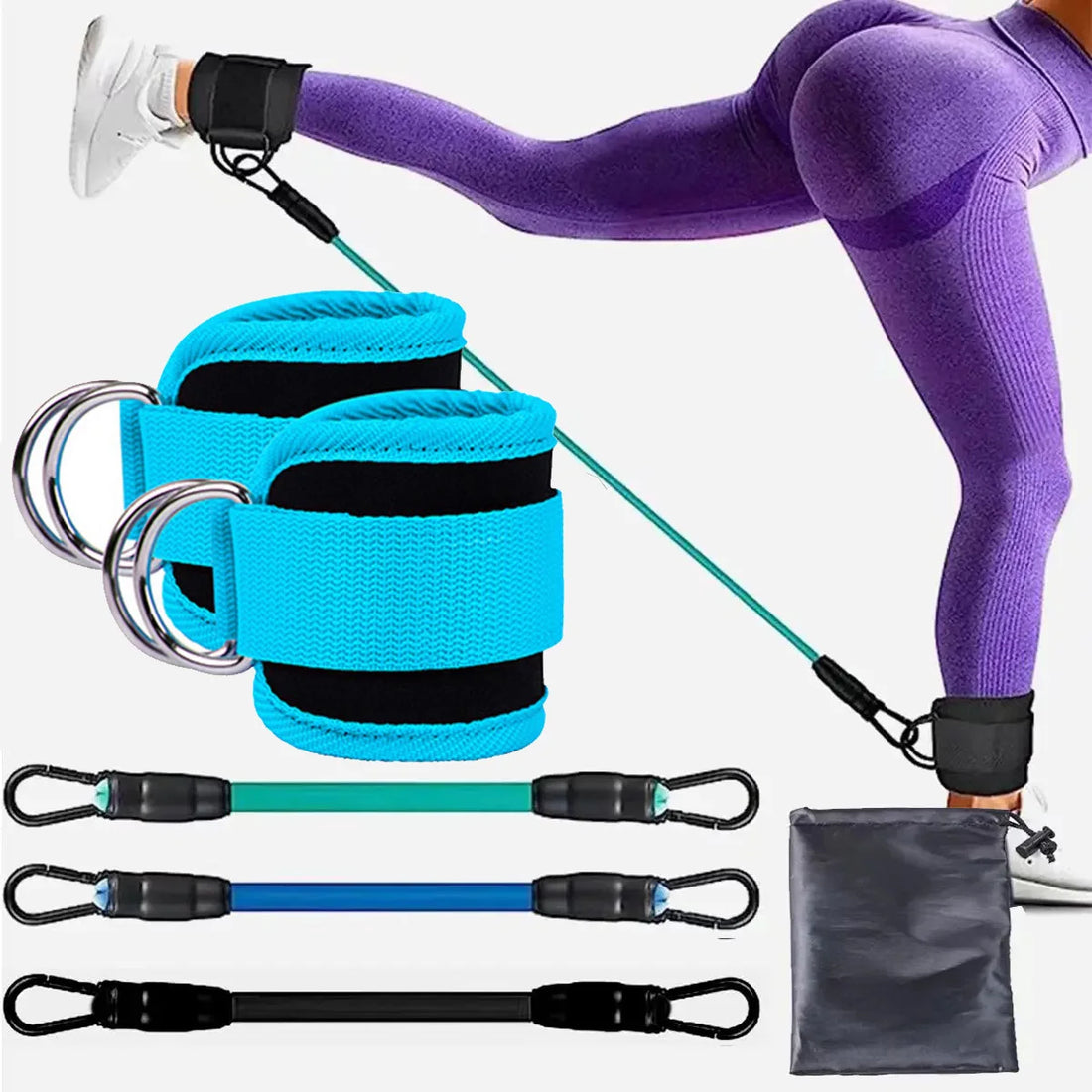 Ankle Strap Resistance Bands – Elastic Fitness Bands for Hip & Leg Strength, Home Training, Yoga, Pilates & Gym Workouts