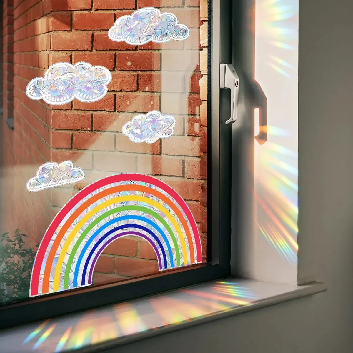 Rainbow Clouds & Sunlight Refraction Window Stickers – Dazzling Glass Display for Home Decoration