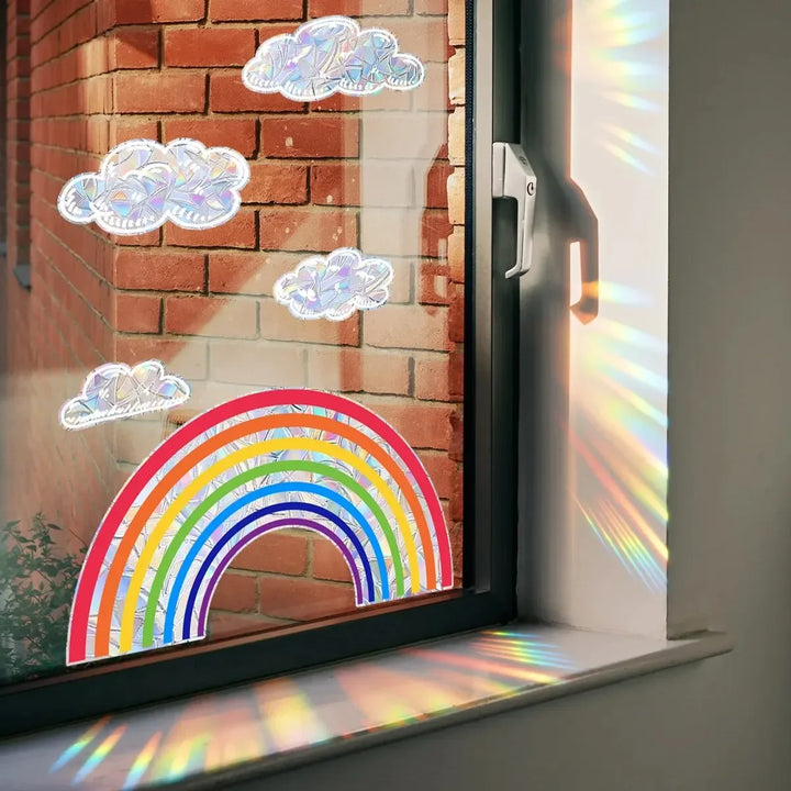 Rainbow Clouds & Sunlight Refraction Window Stickers – Dazzling Glass Display for Home Decoration