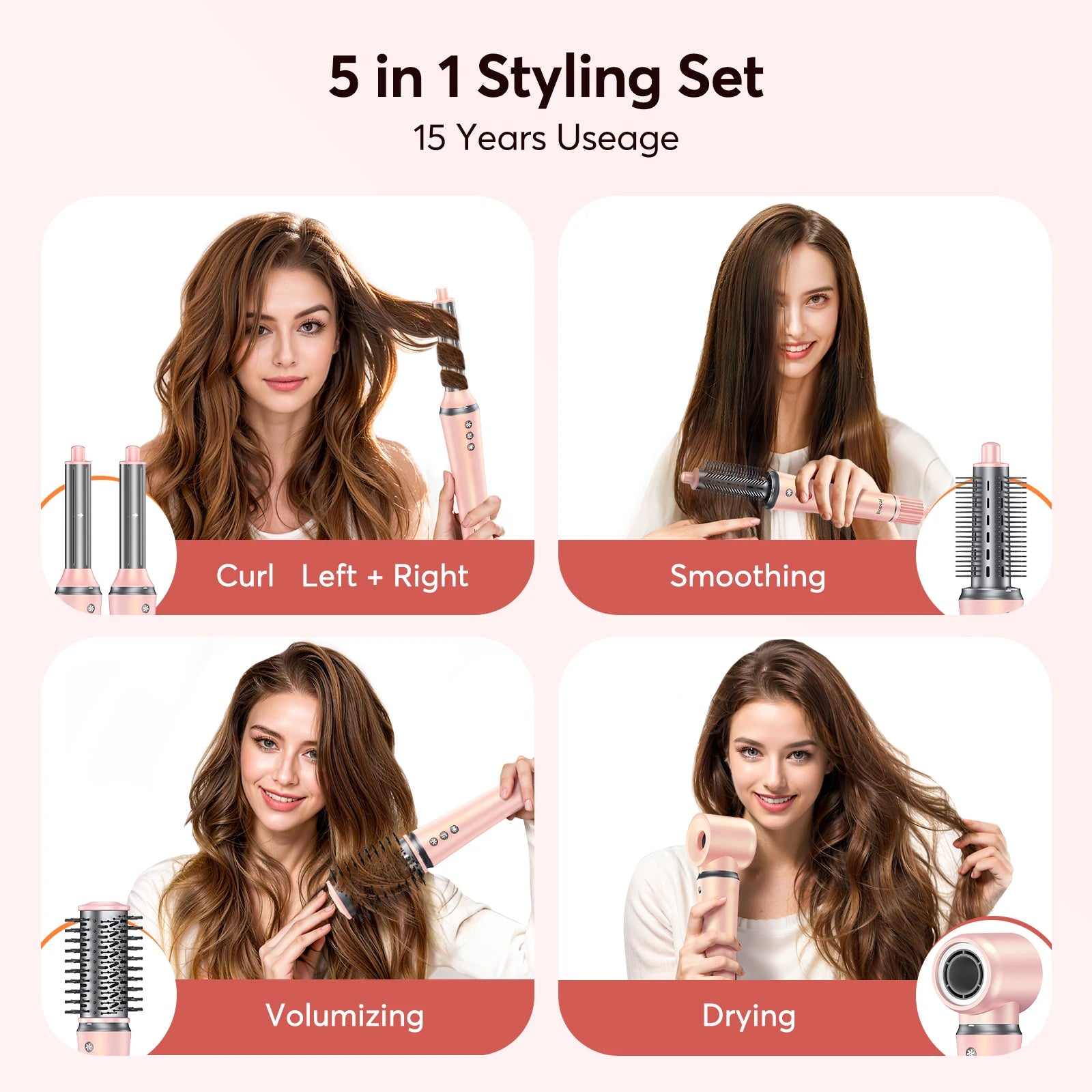 5 in 1 Hair Dryer,Multi Styling Tool,Straightener & 32mm Curling 300 Million Negative Ions Hair Care 1-3 Mins Quick Drying Gifts