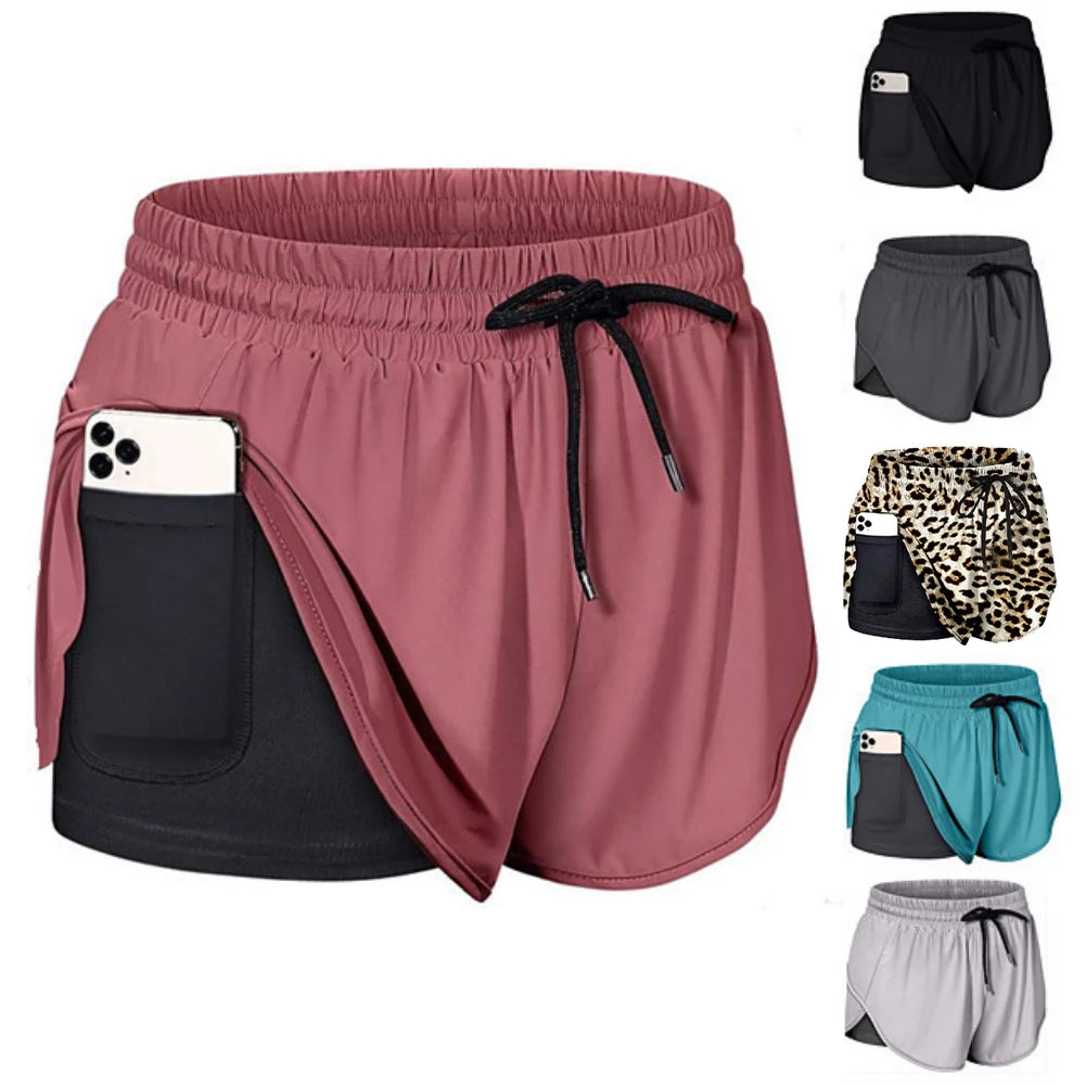 High Waist Workout Shorts Women Fitness Quick Drying Double Layer Shorts Running Active Athletic Yoga Short Pants Gym Leggings