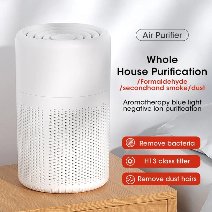 Air Purifier with HEPA Filter & Negative Ion Generator – Efficient Smoke, Odor & Formaldehyde Removal for Home & Car
