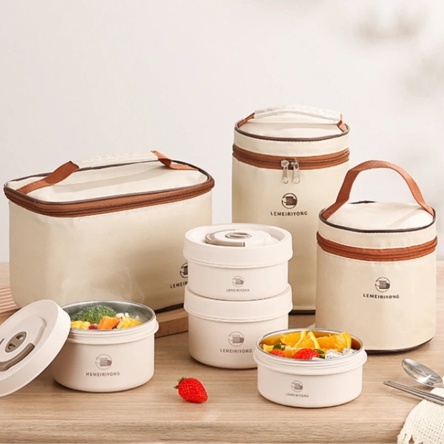 Portable Insulated Lunch Box Set – Stackable Stainless Steel Bento Containers for Fresh & Convenient Meals Anywhere