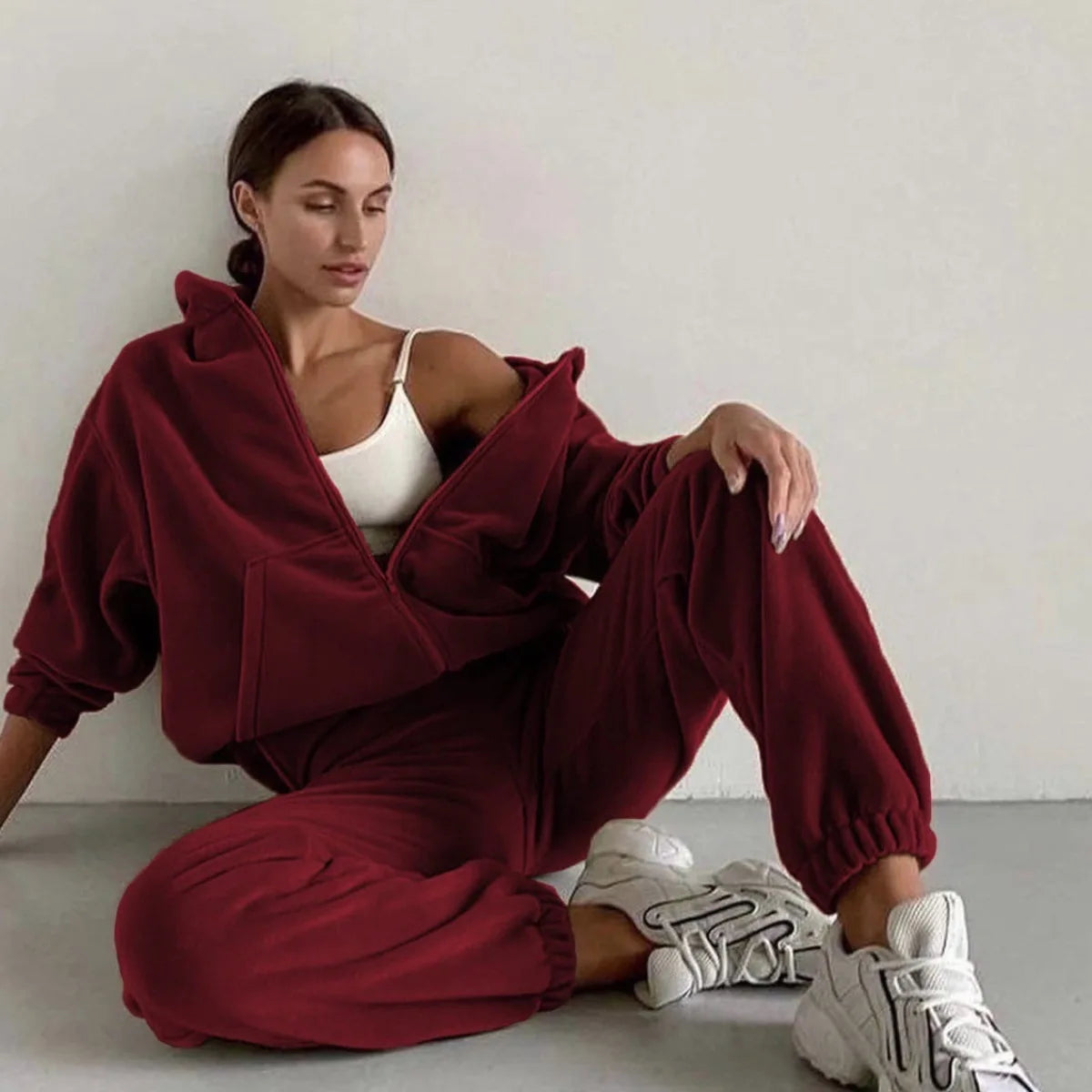 2pcs/Set New Women's Loose Sports Casual Sweater Suit Two-Piece Streetwear Pants Suit Sports Pullover