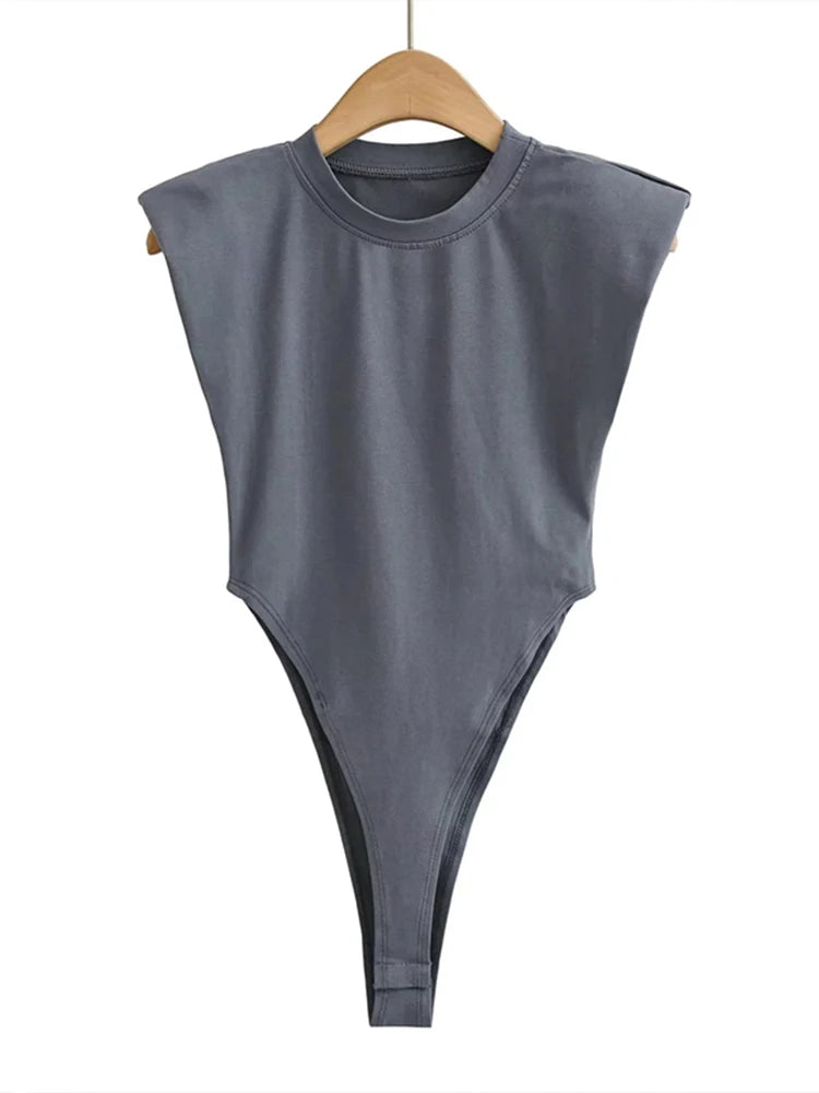Women's Summer Bodycon Bodysuit – Padded Shoulder, Sleeveless One-Piece for a Sleek, Sexy Look