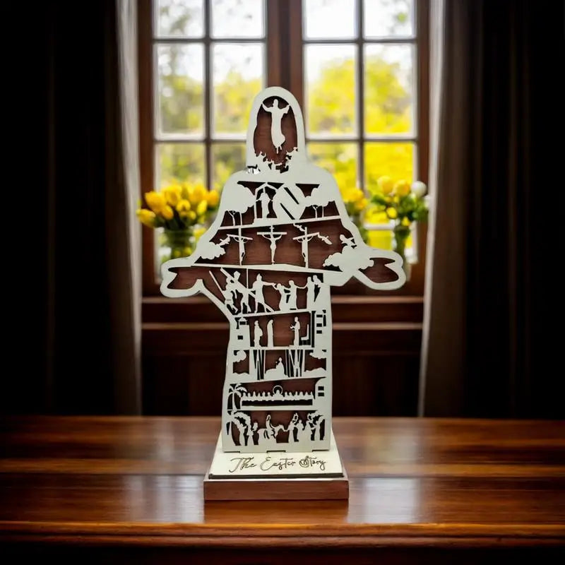 Wood Jesus Statue Easter Jesus Decorations Hollow Carved Jesus Birth Figurine With Open Arm For Christian Spiritual Friends