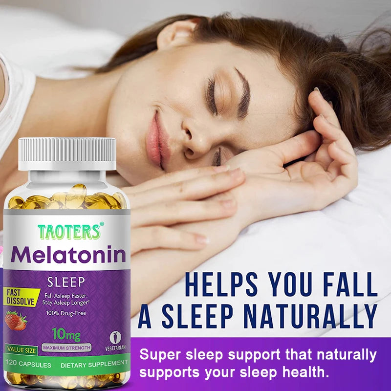 Melatonin 10 mg Supplement, Natural Sleep Aid, Deeper Sleep, Improves Memory, Helps Relieve Stress and Anxiety, 120 Capsules
