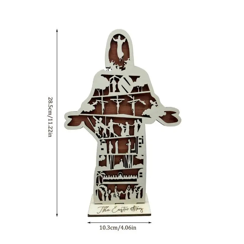 Wood Jesus Statue Easter Jesus Decorations Hollow Carved Jesus Birth Figurine With Open Arm For Christian Spiritual Friends