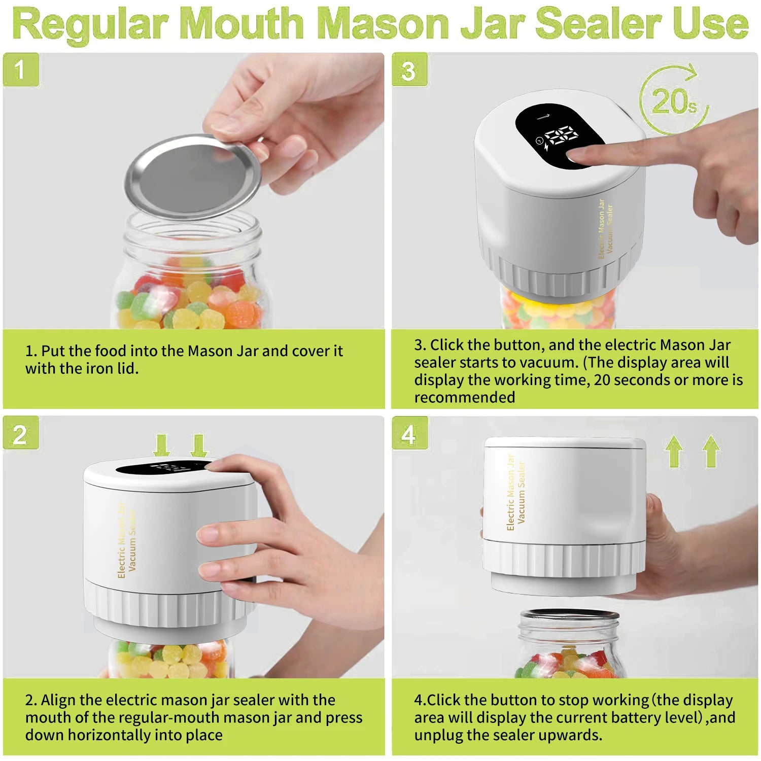 Electric Mason Jar Vacuum Sealer Kit – Cordless, Powerful & Perfect for Food Storage